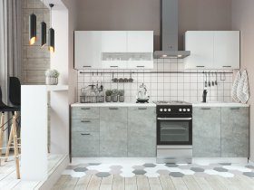 Кухонный гарнитур Дуся 2,0 м (белый глянец/цемент) в Чистоозёрном - chistoozyornoe.mebel-nsk.ru | фото