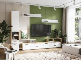 Модульная стенка Санса (дуб сонома/белый) в Чистоозёрном - chistoozyornoe.mebel-nsk.ru | фото