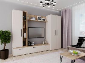 Модульная стенка Верона (сатин/дуб крафт серый) в Чистоозёрном - chistoozyornoe.mebel-nsk.ru | фото